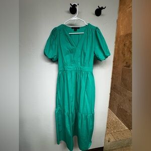 French Connection Green Puff Sleeve Midi Dress
